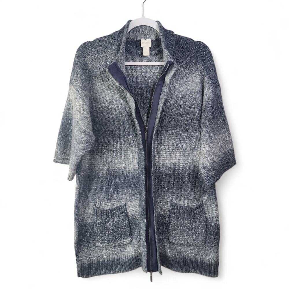Chicos Long Cardigan Knit Sweater Full Zip Wool Blend Grey Womens Size 16 (3)